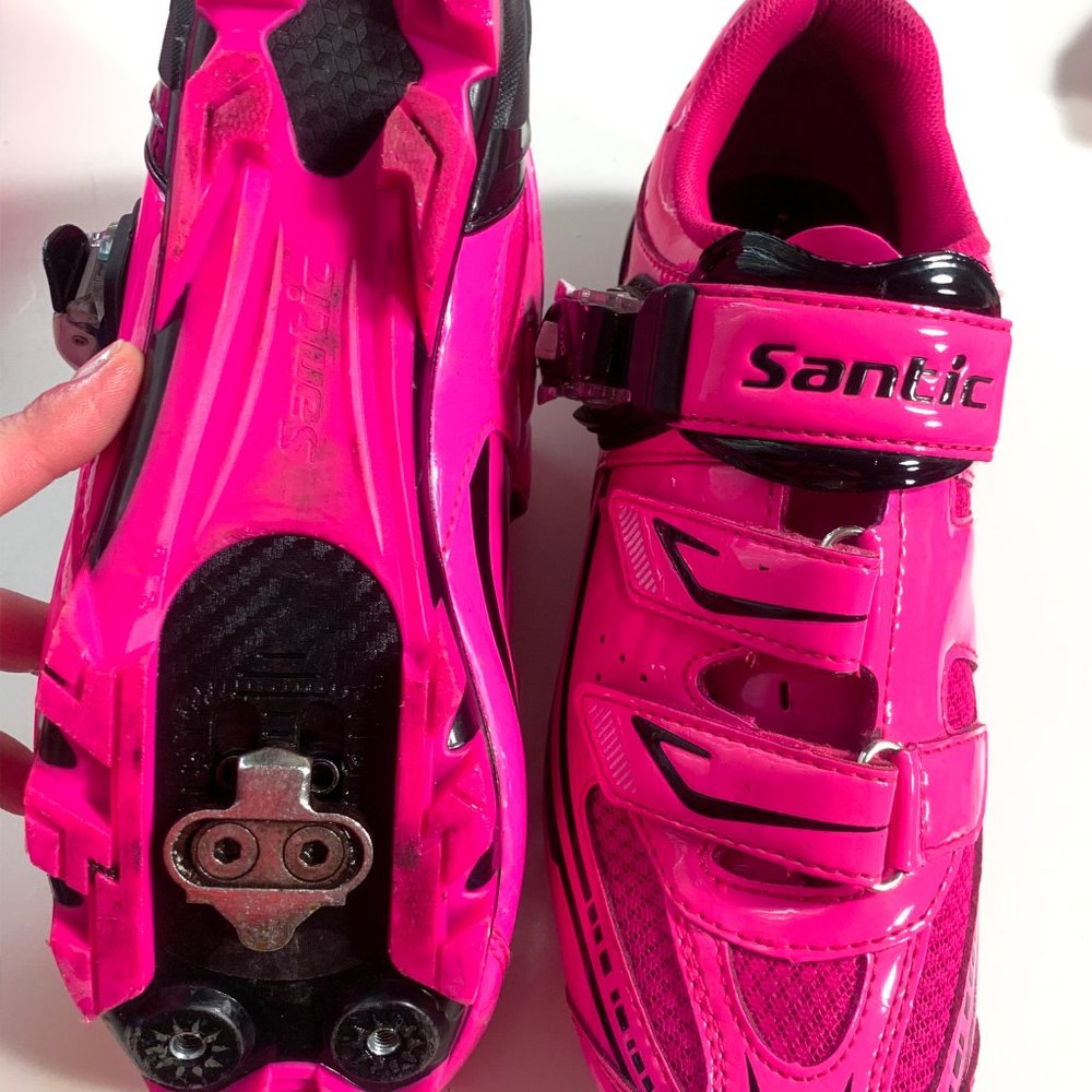 Pink women bike MTB shoes, helmet, Size M